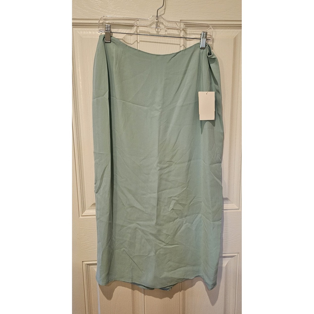 Doncaster Silk Midi Skirt Womens 12 Smoky Seafoam Green Pencil Straight Lined